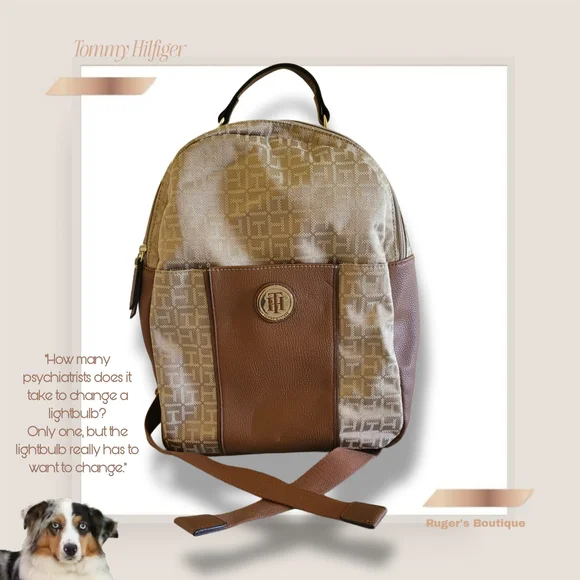 🌿Tommy Hilfiger Women's Logo Jaquared Dome Tan & Brown Backpack - Picture 11 of 12